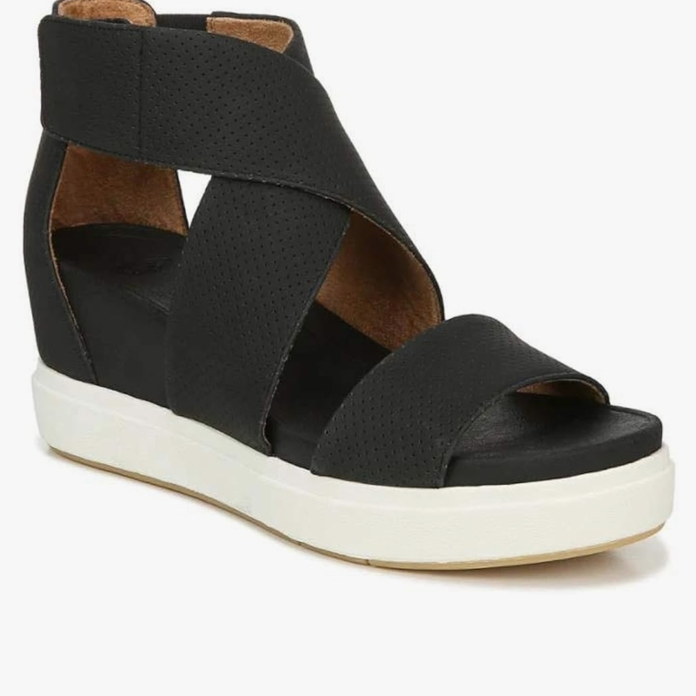 Dr. Scholl's Black Wedge Sandals with Crisscross Straps